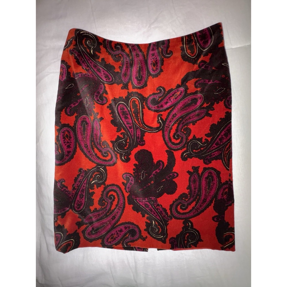 Talbots Skirt Womens 10 Red Paisley Pencil Lined‎ Velvet Cotton Holiday Party